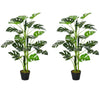 Outsunny 100cm/3.3FT Artificial Monstera Tree Decorative Cheese Plant 21 Leaves with Nursery Pot, Fake Tropical Palm Tree for Indoor Outdoor D√É¬©cor, Set of 2