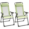 Outsunny Set of 2 Portable Folding Recliner Metal Outdoor Patio Chaise Lounge Chairs with Adjustable Backrest, Green