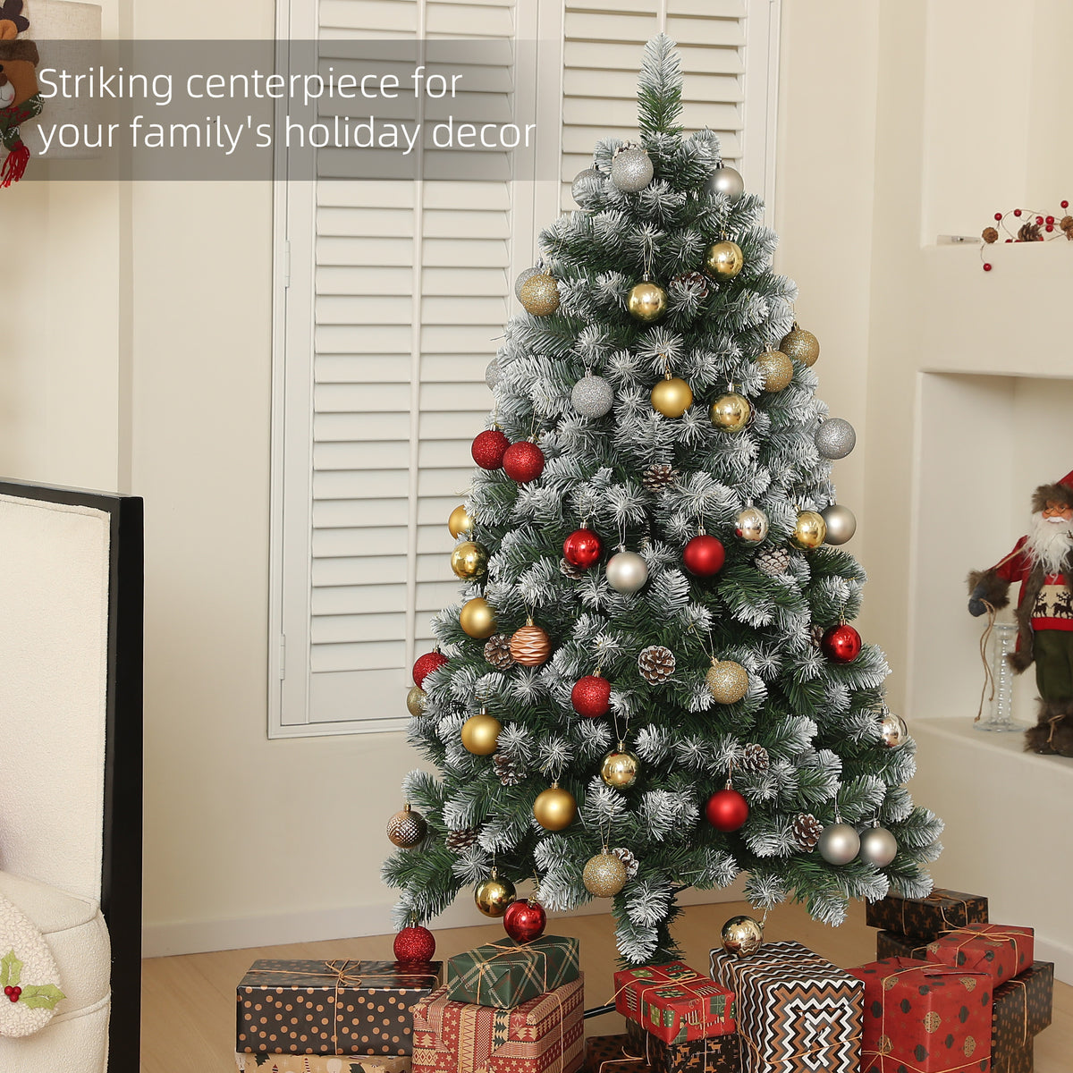 HOMCOM 5ft Snow-Dipped Artificial Pine Christmas Tree in Green