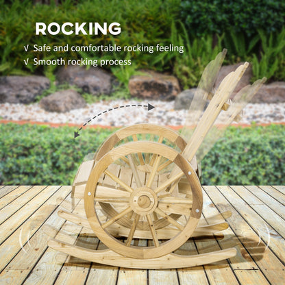 Outsunny 2 Piece Wooden Adirondack Rocking Chair Reclining Armchair Outdoor Garden Furniture Patio Porch Rocker - Natural