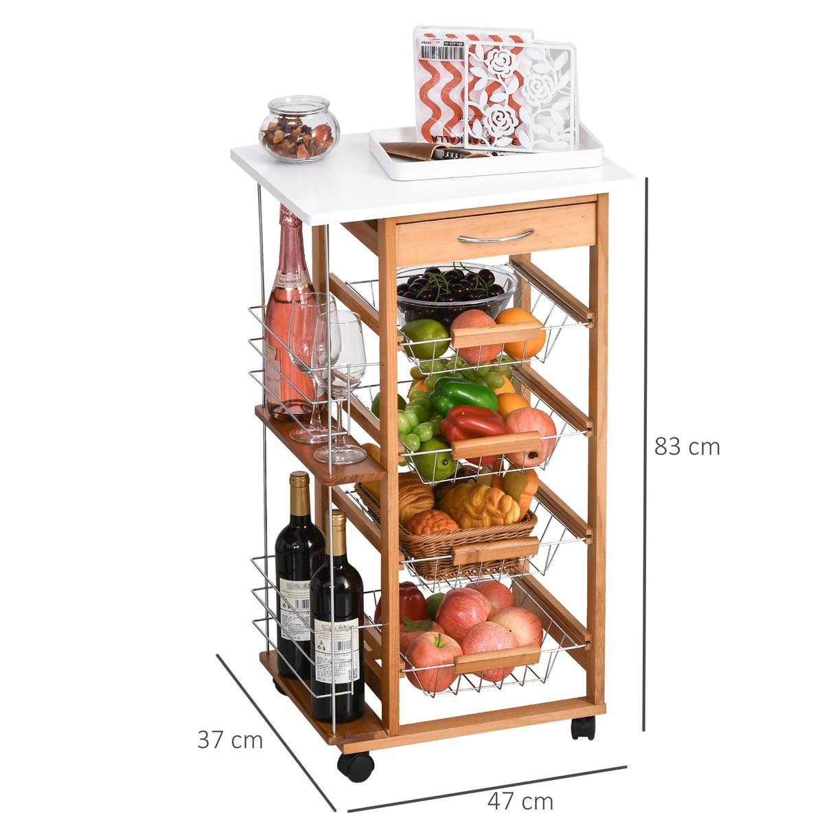 HOMCOM Rolling Kitchen Cart in Brown