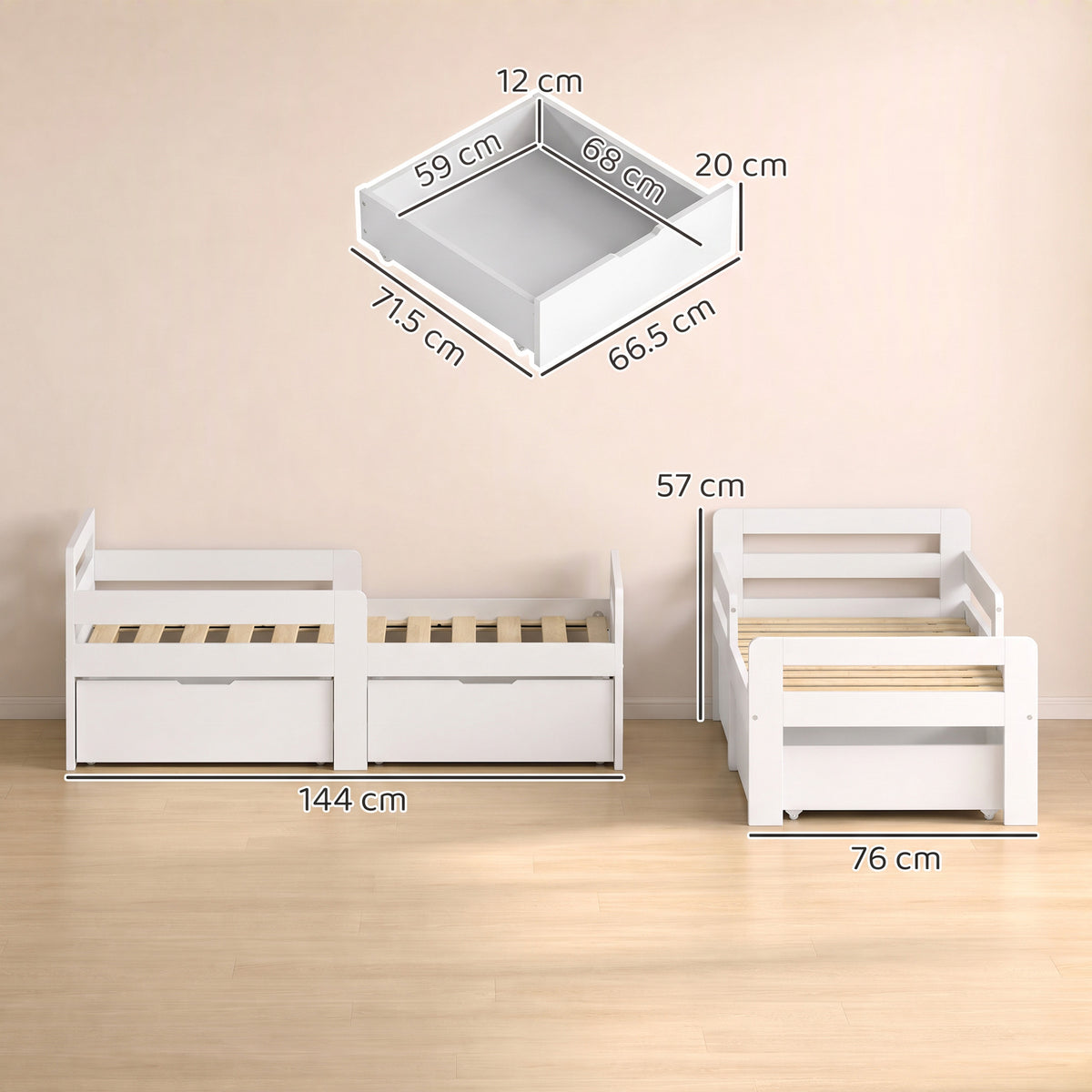 AIYAPLAY Wooden Kids Bed Frame in White