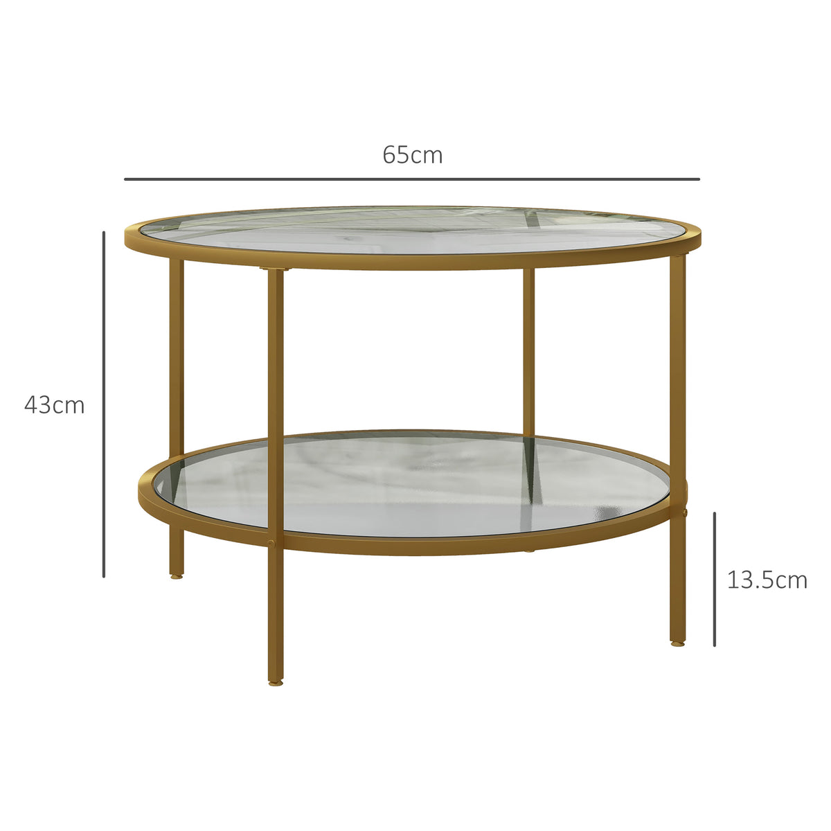 HOMCOM Round Coffee Table with Storage in Gold Tone