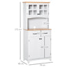 HOMCOM Freestanding Kitchen Cupboard, Kitchen Storage Cabinet with Framed Glass Doors, 2 Drawers, Microwave Counter, 172cm, White