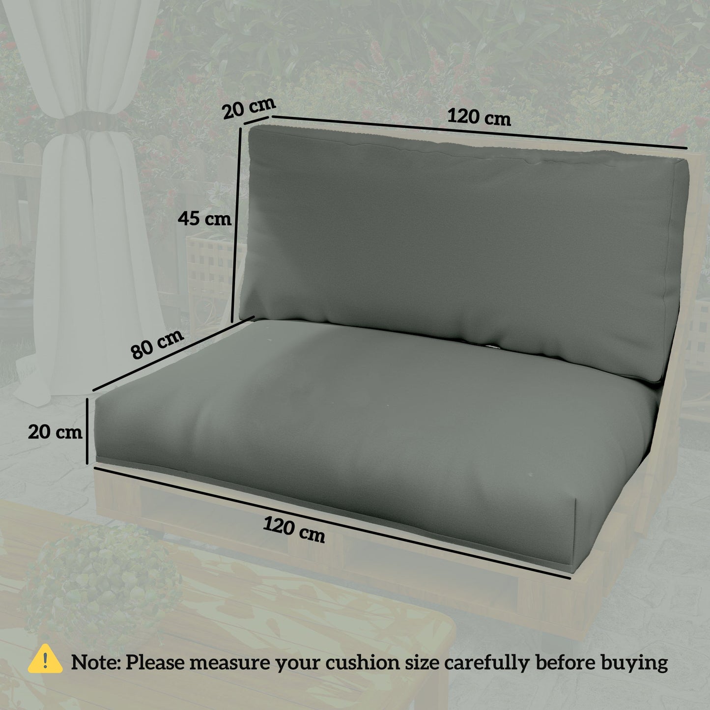 Outsunny Two Piece Seat Pallet and Back Cushions - Charcoal Grey