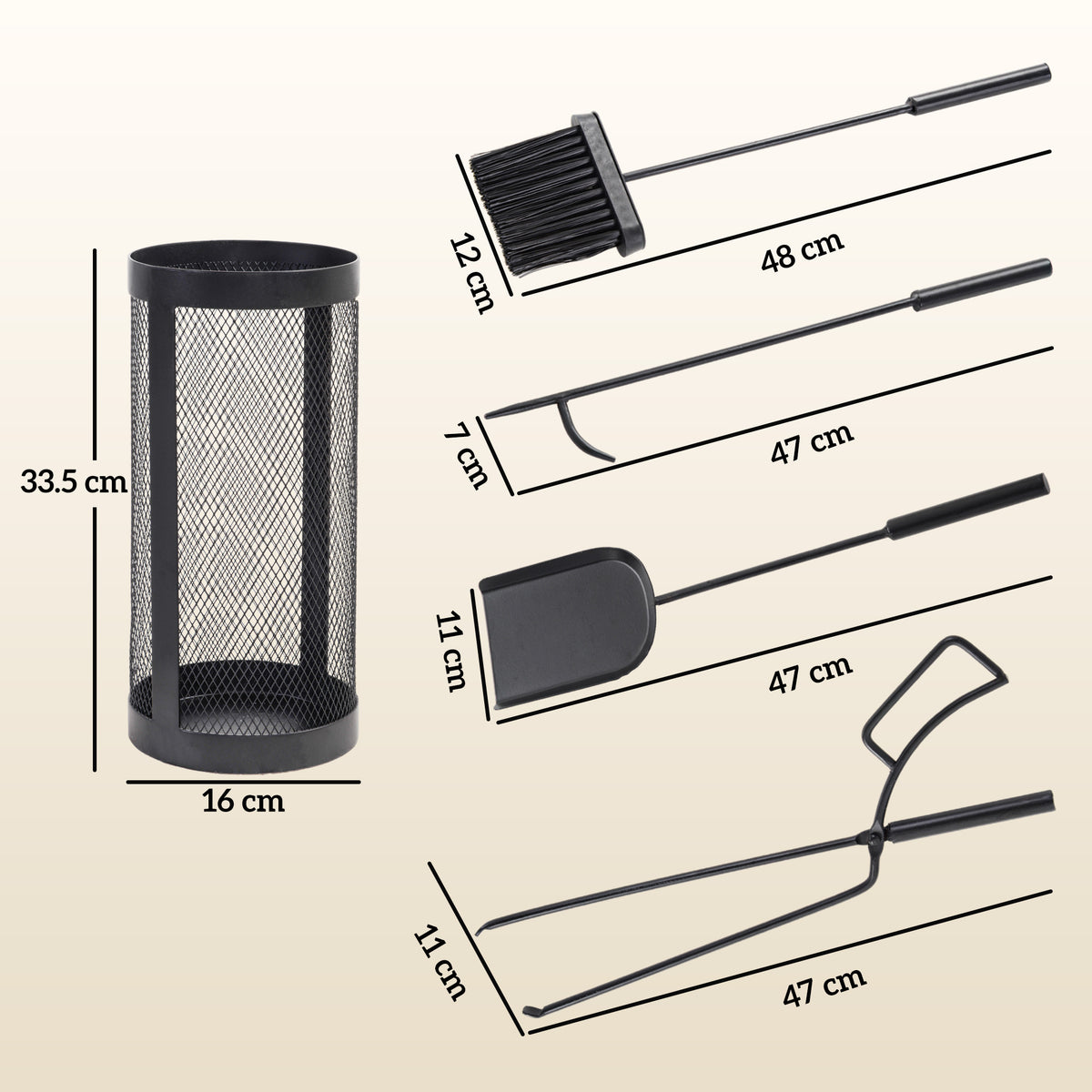 Outsunny 5-Piece Fireplace Tools Set with Mesh Basket in Black