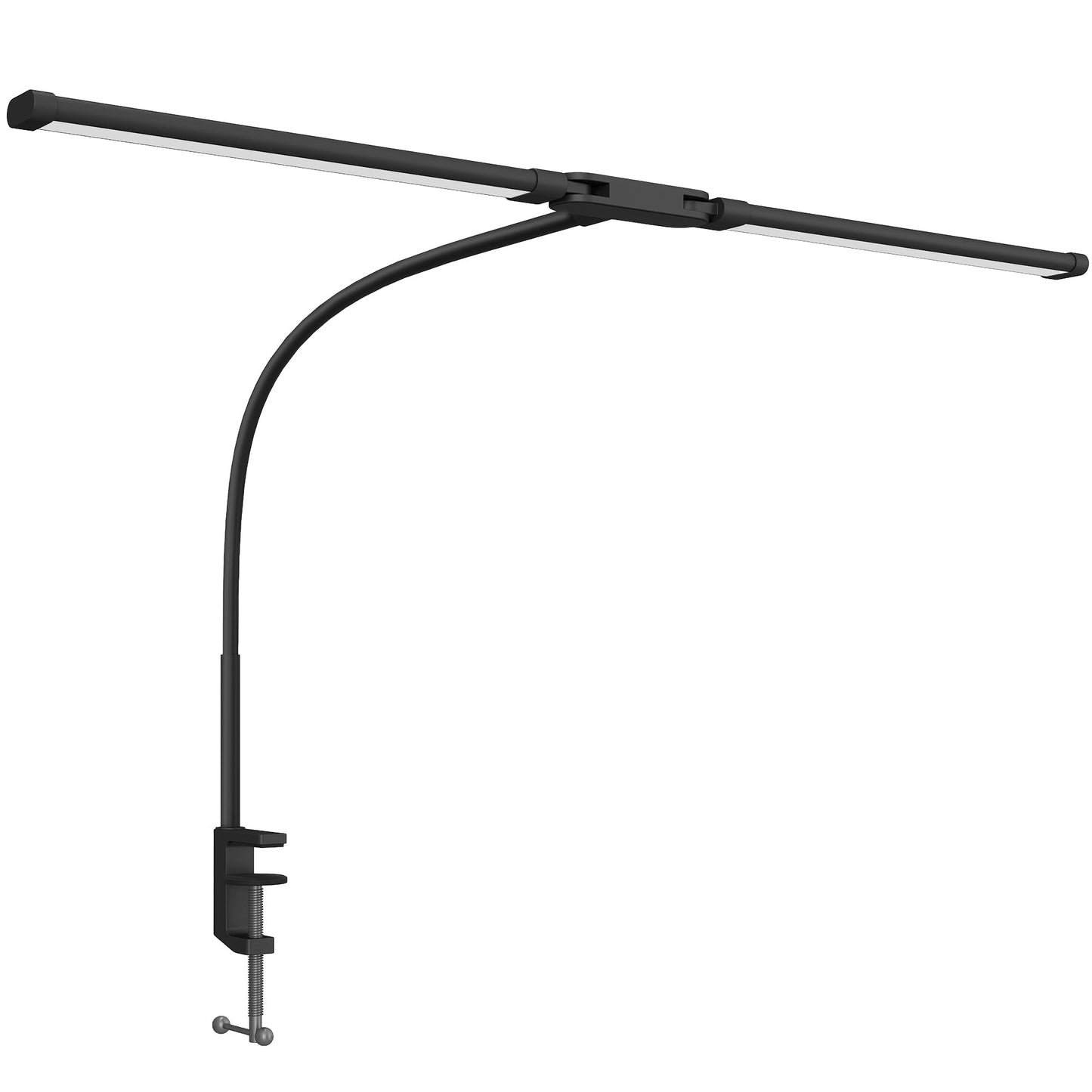 مصباح مكتب HOMCOM LED مع مشبك، مصباح طاولة برأس مزدوج مع 3 أوضاع للألوان و10 مستويات سطوع، مصباح قراءة مكتبي بذراع مرن مع مؤقت ووظيفة ذاكرة للدراسة والمكتب والعمل، أسود