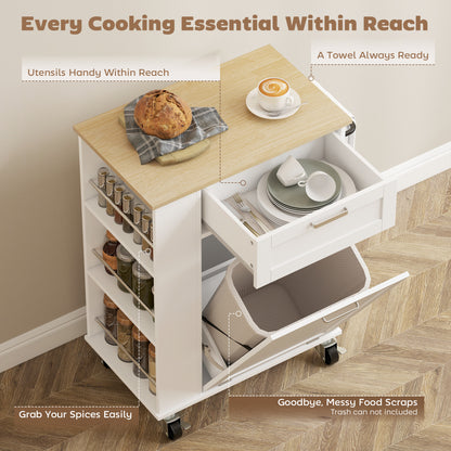 HOMCOM Kitchen Storage Trolley on Wheels in White