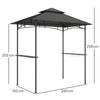Outsunny 8' x 5' Grill Gazebo, Double Tiered BBQ Gazebo Shelter Canopy with LED Lights, 2 Side Shelves, Hooks, Dark Grey
