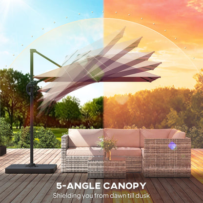 Outsunny 2.4 x 2.4 m Cantilever Parasol with Umbrella Weights, UPF50+ Offset Outdoor Umbrella w/ Easy Tilt Adjustment, Khaki