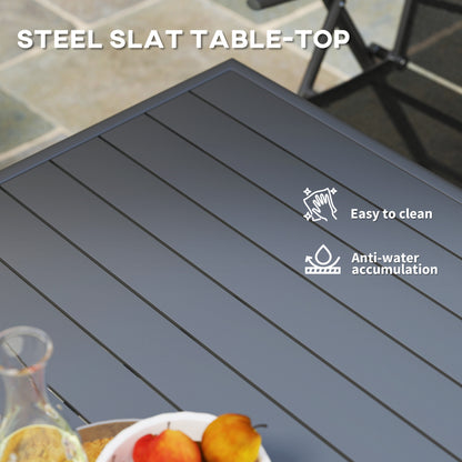 Outsunny Square Garden Table with Slat Top, Steel Frame, Outdoor Table for 4 Person, 80 x 80 x 74 cm, Grey