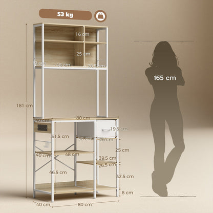 HOMCOM Kitchen Baker's Rack, Microwave Stand with Storage Shelves and 6 Hooks for Small Spaces