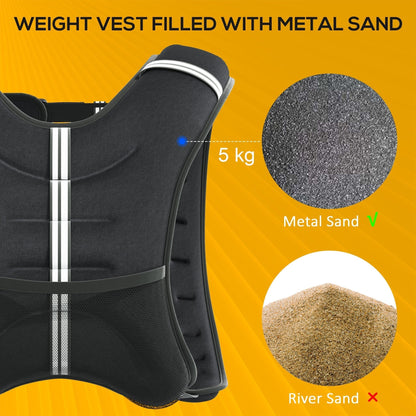HOMCOM 5KG Weighted Vest, Running Weight Vest with Adjustable Straps, Convenient Pocket and Reflective Strips, for Men and Women Cardio Exercise Strength Training Workout