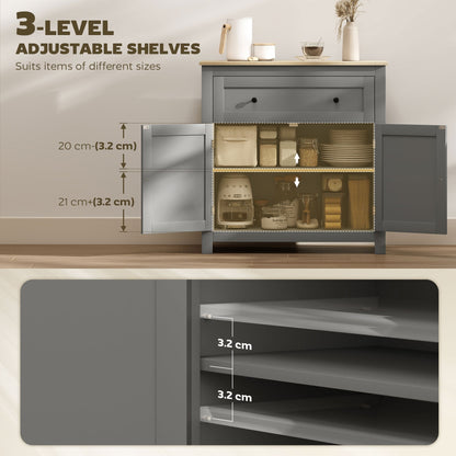 HOMCOM Sideboard Storage Cabinet, Morden Kitchen Cupboard with Adjustable Shelf, Drawer and Double Doors, Sideboard for Living Room, Dining Room, Hallway, Grey