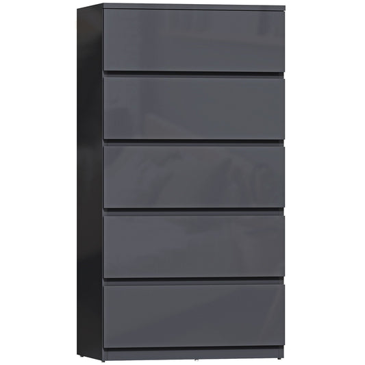HOMCOM Chest of Drawers in a dark grey finish with five stacked storage compartments