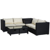 Outsunny 4 Pieces Rattan Garden Furniture Set, 4 Seater Corner Sofa Set with Storage Box, 2 Drawers Coffee Table, Loveseats with Cushions, Wicker Garden Conservatory Furniture for Balcony, Black