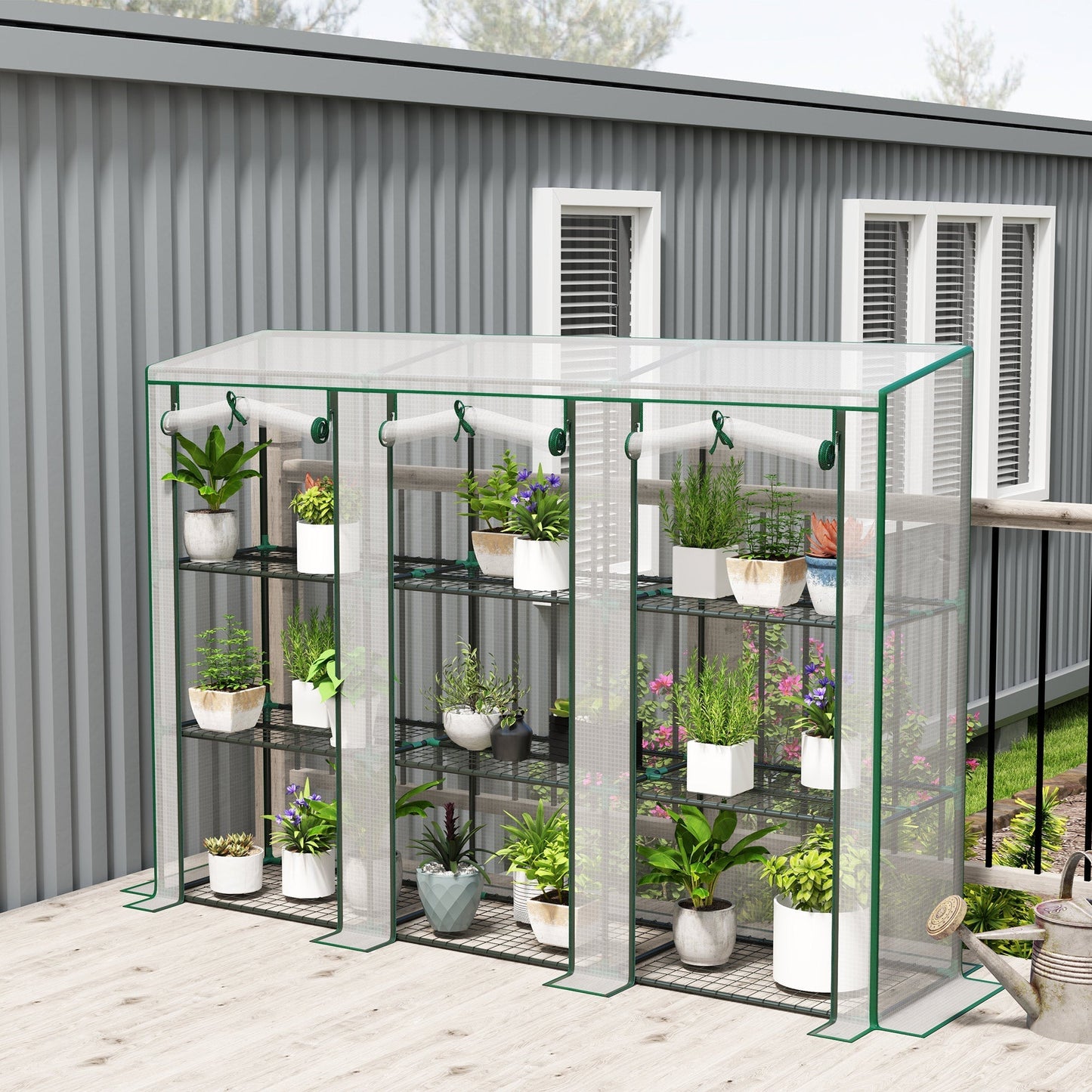 Outsunny 46 x 215 cm Nine-Shelf Greenhouse - White