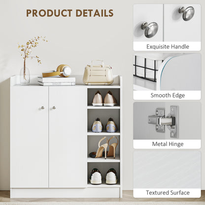 HOMCOM Shoe Storage Cabinet Two Doors w/ Adjustable 4 Shelves Cupboard Footwear Rack Stand Organiser Hallway White
