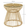 Outsunny Round End Table, Rattan Side Table, Hollow Drum Design Coffee Table w/ Glass Tabletop for Patio, Garden, Balcony Natural