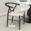HOMCOM Set of Two Weave Dining Chairs with Y-Shaped Backrest Hemp Seat - Black/Beige