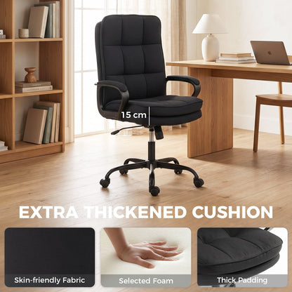 HOMCOM Double Padded Linen-Look Office Chair - Black