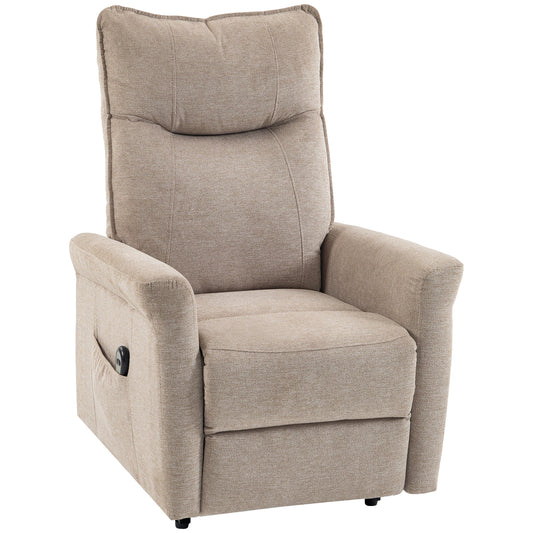 HOMCOM Power Lift Chair, Chenille Rise and Recliner Armchair with Pocket Spring, Footrest, Remote for Living Room, Light Brown