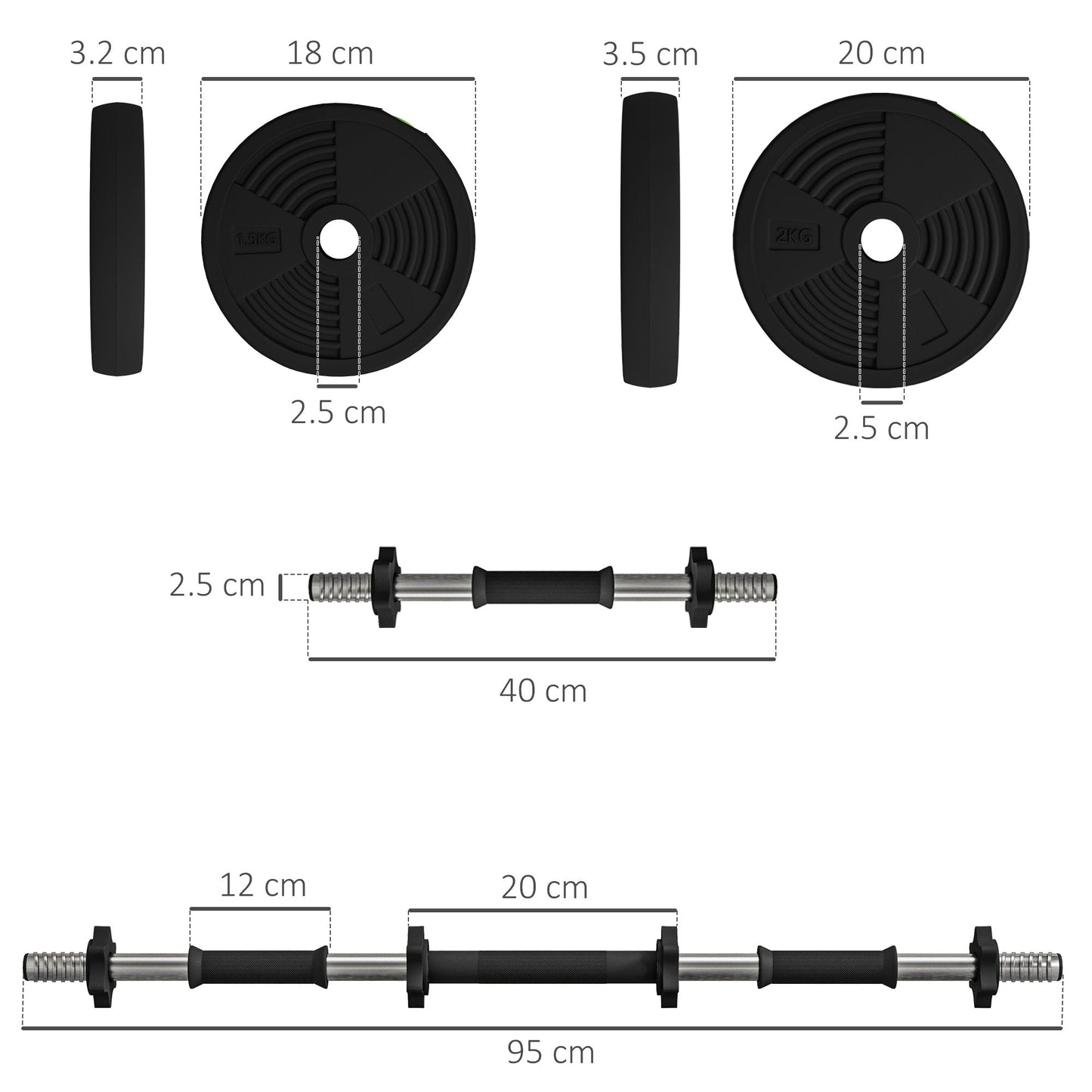 SPORTNOW Adjustable Weight Barbell & Dumbbells Set Free Weights Strength Muscle Exercise Home Gym Training, Black and Green