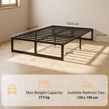 HOMCOM 4ft Small Double Bed Frame with Underbed Storage and Steel Slat Support, 32.5 cm Height, Noise-Free, Black