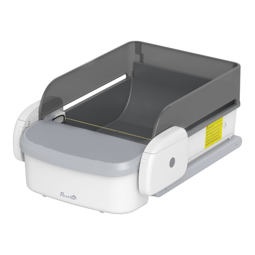 PawHut Self Cleaning Cat Litter Tray, Open-Top Automatic Litter Box with APP Control, Clumping Rake, 10L Waste Bin