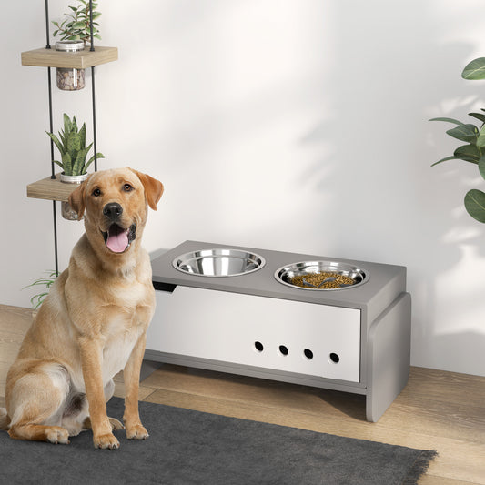 PawHut 3 Height Adjustable Raised Dog Bowls in Grey