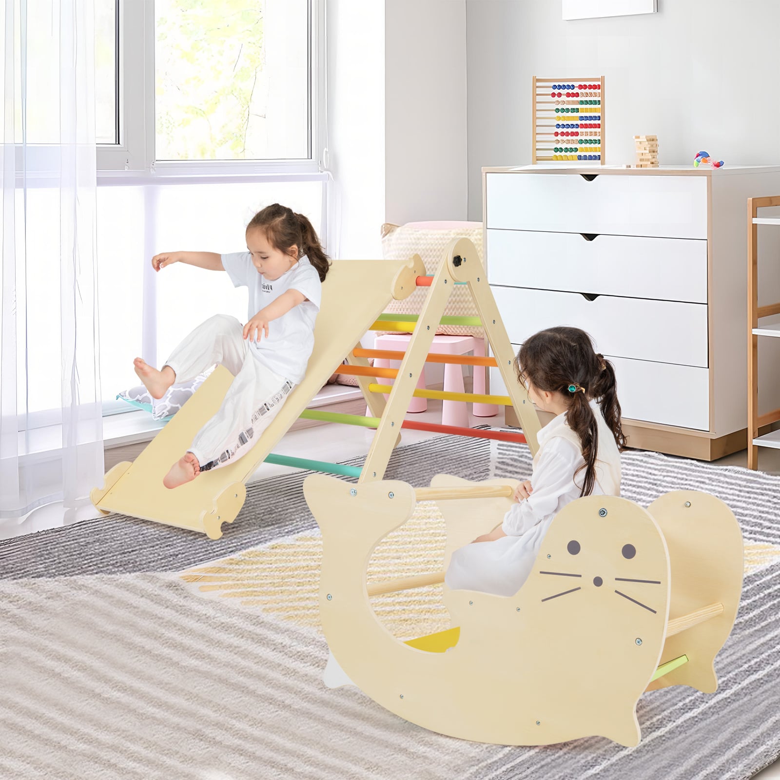 7-in-1 Indoor Wooden Foldable Climbing Toys for Toddlers-Multicolor