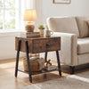 Industrial Nightstand Set of 2 with Drawer and Storage Shelf-Rustic Brown