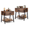 Industrial Nightstand Set of 2 with Drawer and Storage Shelf-Rustic Brown