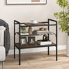 Sofa Side Table with Removable Panel and Mesh Shelf-Rustic Brown