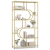 Industrial Etagere Bookcase with Open Storage Shelves and Metal Frame-White & Golden