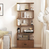 Industrial S-Shaped 5-tier Bookcase with Cabinet-Natural