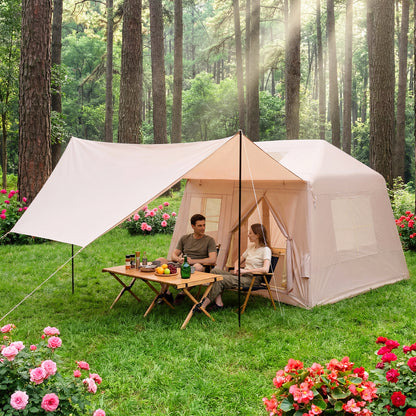 Inflatable Camping Tent for 4-6 Person Portable Blow up Tent with Pump Doors-Khaki
