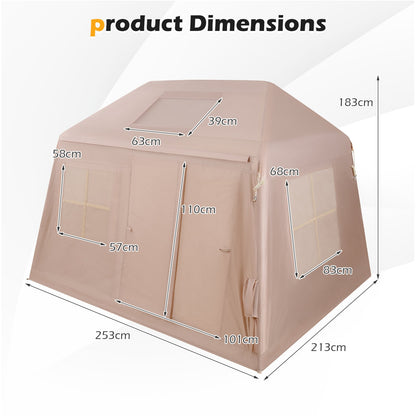 Inflatable Camping Tent for 4-6 Person Portable Blow up Tent with Pump Doors-Khaki