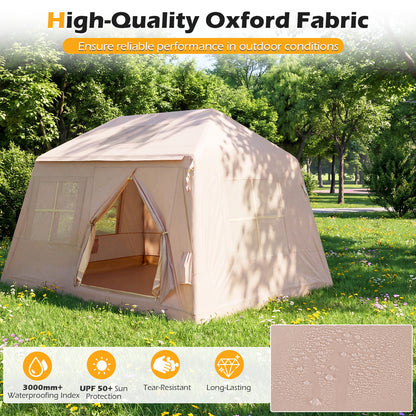 Inflatable Camping Tent for 4-6 Person Portable Blow up Tent with Pump Doors-Khaki