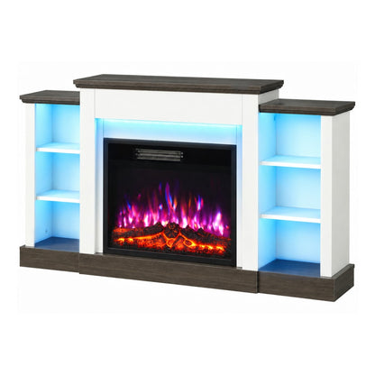 HOMCOM Electric Fireplace TV Stand 138cm, LED Strips, Adjustable Flame Effect, 6 Shelves, Entertainment Center Console Table