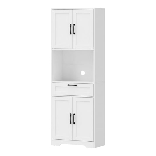HOMCOM 170 cm Tall Kitchen Pantry with Adjustable Shelves in White Wood Effect