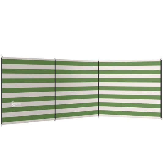Outsunny 4 Pole Camping Windbreaks, Beach Wind Shield Shelter with Carry Bag and Steel Poles, 540cm x 150cm, Army Green