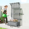 Outsunny Raised Bed with Drainage Holes, Wood Planter with Trellis for Climbing Plants, Dark Grey