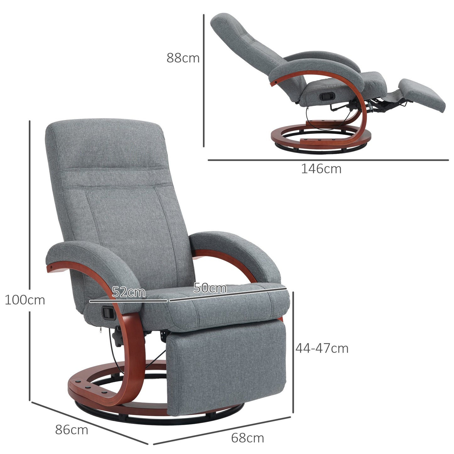 HOMCOM 135 degrees Manual Reclining Swivel Chair, with Footrest - Grey