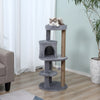 PawHut 104 cm Cat Tree, Cat Condo Tree Tower, Cat Activity Centre with Scratching Posts, Plush Perch, Hanging Ball - Grey
