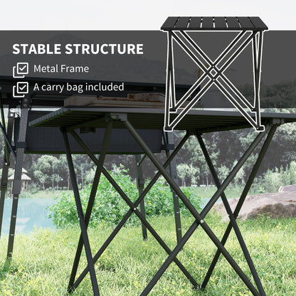 طاولة تخييم قابلة للطي من Outsunny، طاولة نزهة معدنية خفيفة الوزن مع حقيبة حمل، طاولة قابلة للطي للتخييم في الهواء الطلق، النزهات، المشي لمسافات طويلة، الشواء، صيد الأسماك، أسود