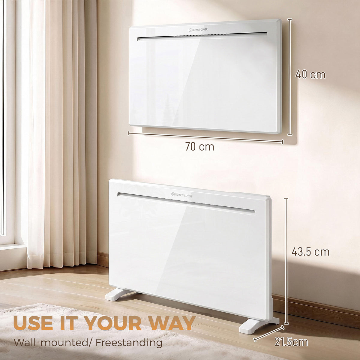 HOMCOM Smart Panel Heater Wall Mounted/Freestanding in White