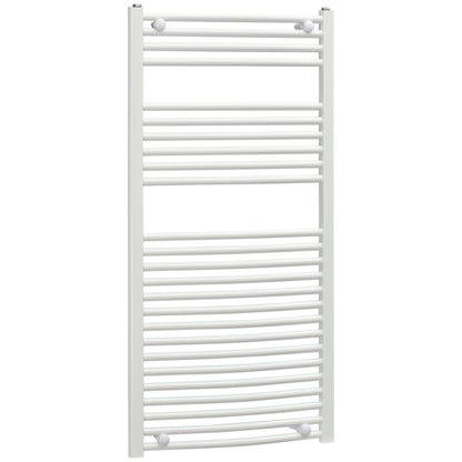 HOMCOM Curved Heated Towel Rail, Hydronic Bathroom Ladder Radiator Towel Warmer For Central Heating 600mm x 1200mm, White