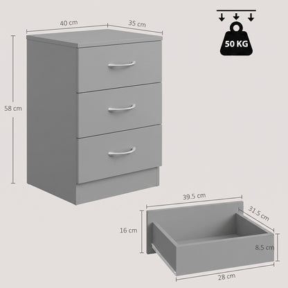 HOMCOM Three-Drawer Simple Bedside Table in Grey