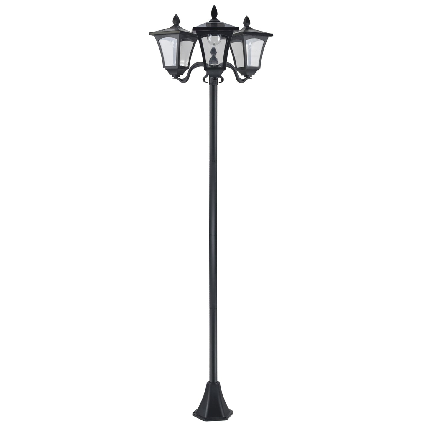 Outsunny 1.8m Traditional Victorian Style 3 Way Head Outdoor Garden Solar Post Lamp Sensor Dimmable LED Lantern Bollard Pathway IP44 – Black